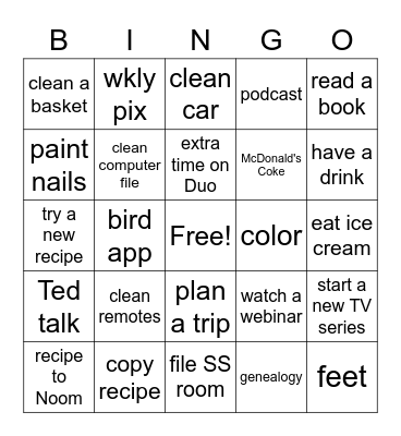 Weekend Bingo Card