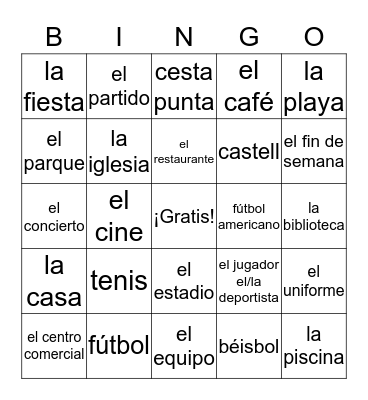 deportes y lugares (4a/4b) Bingo Card