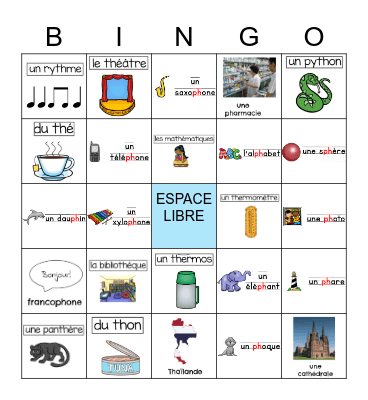 Les sons "th" et "ph" Bingo Card