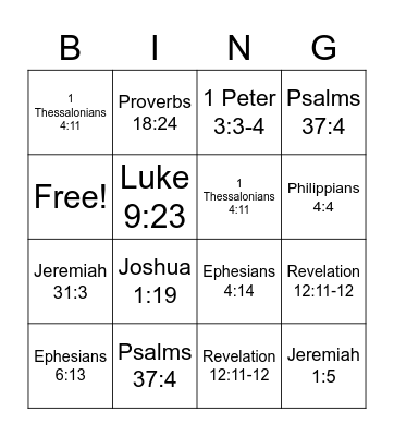 Just Us Girls- Memory Verses Bingo Card