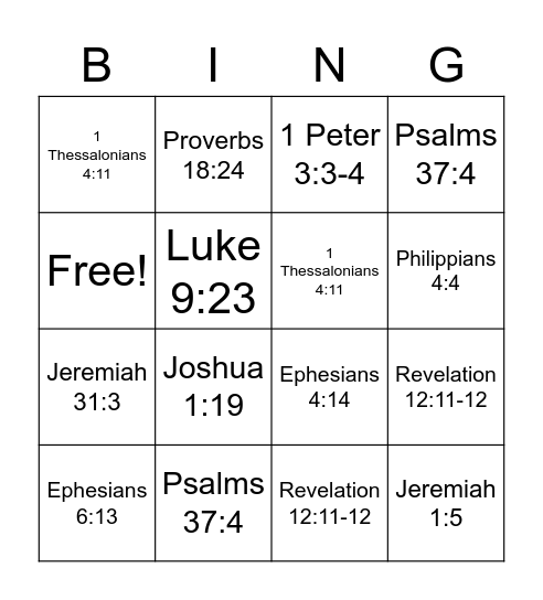 Just Us Girls- Memory Verses Bingo Card