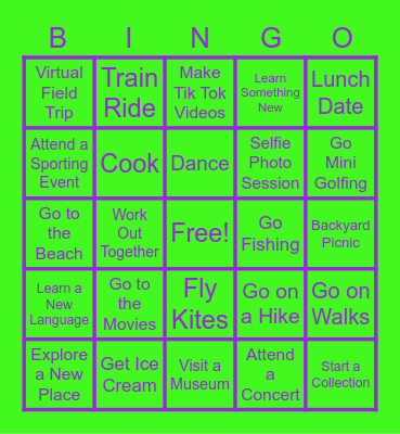 Father/Daughter Activities Bingo Card