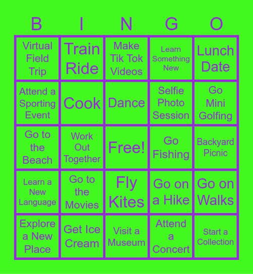Father/Daughter Activities Bingo Card