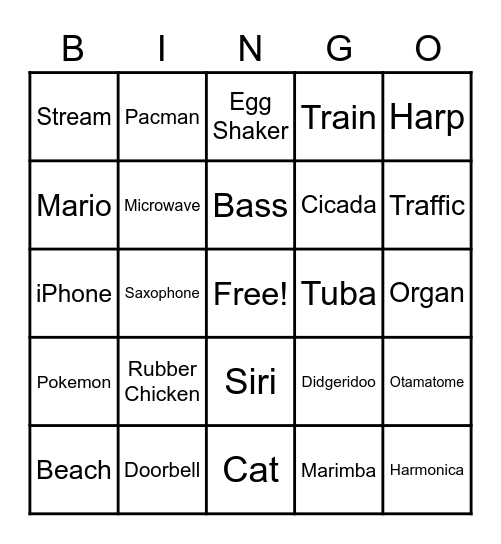 Sound Bingo Card