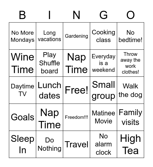 Retirement Bingo!! Bingo Card