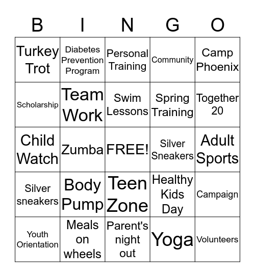 YMCA Fun Bingo Card