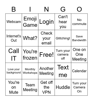 Work at Home Bingo Card