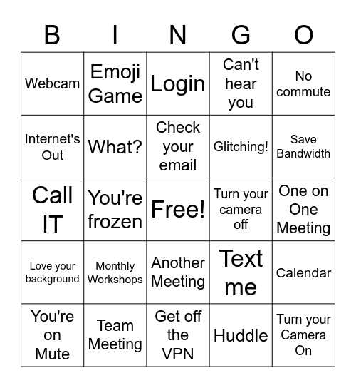 Work at Home Bingo Card