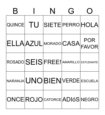 SPANISH BINGO Card