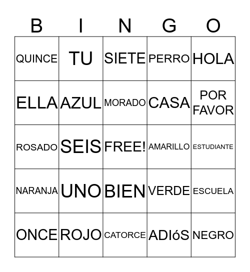 SPANISH BINGO Card