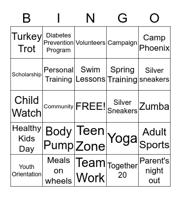 YMCA Fun Bingo Card