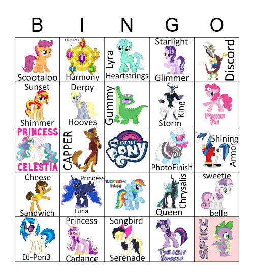 My Little Pony Bingo Card