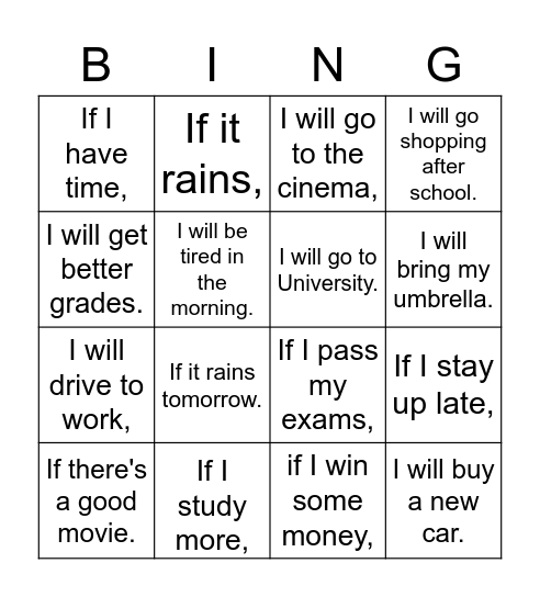 1st conditional Bingo Card