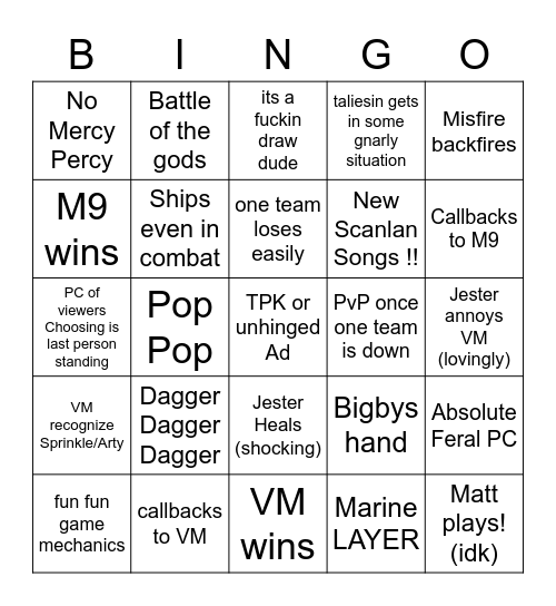 VM v. M9 who will win? Bingo Card