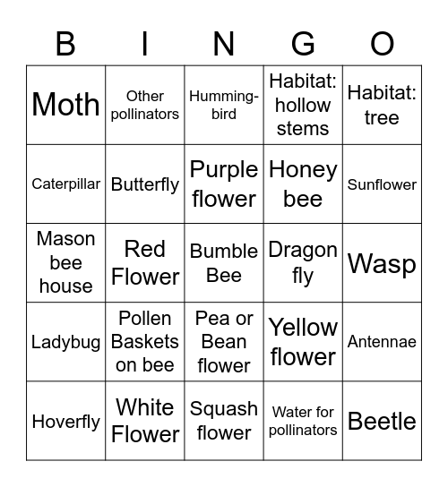 CFCG Pollinator Bingo Card