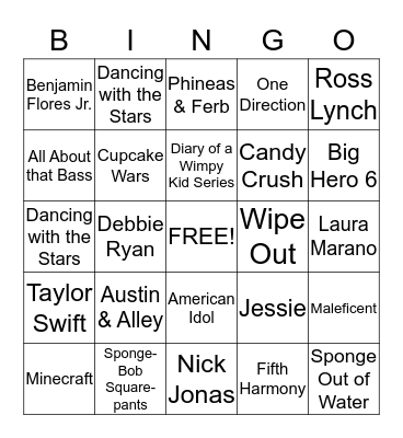 Nickelodeon Kids' Choice Awards 2015 Bingo Card