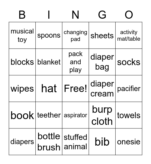 Baby Shower Bingo Card