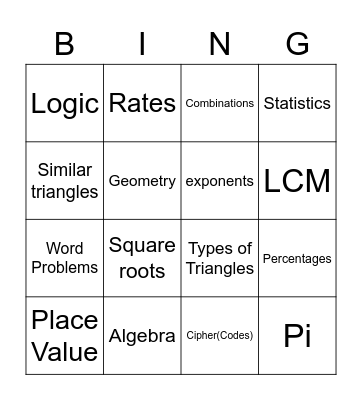 Math in the Movies Bingo Card