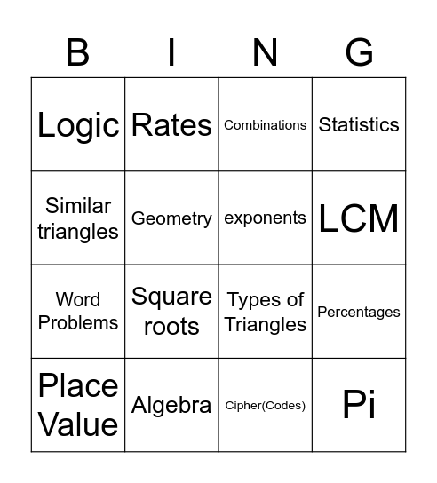 Math in the Movies Bingo Card