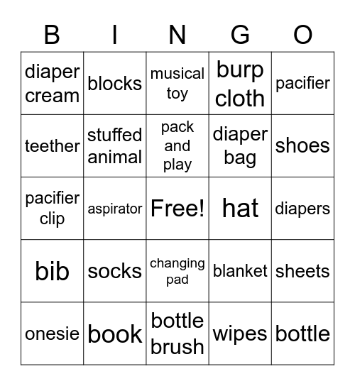 Baby Shower Bingo Card