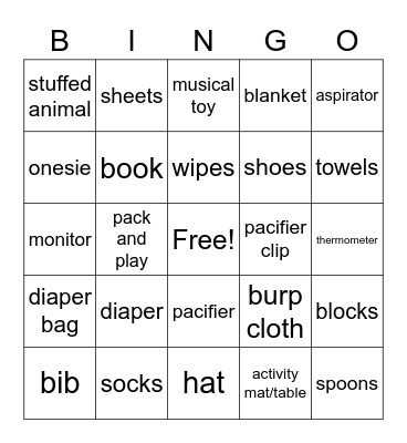 Baby Shower Bingo! Bingo Card