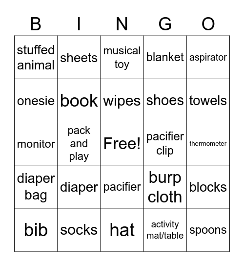 Baby Shower Bingo! Bingo Card