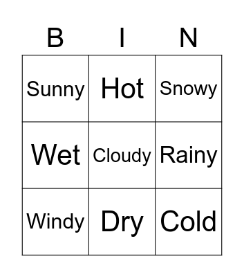 weather Bingo Card