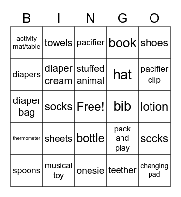 Baby Shower Bingo! Bingo Card