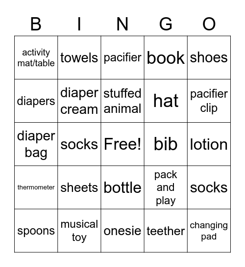 Baby Shower Bingo! Bingo Card