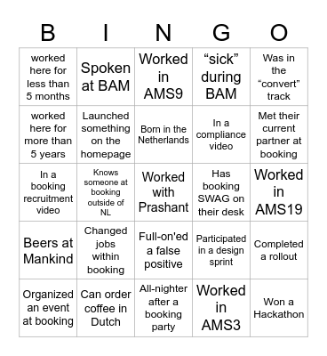Booking Bingo Card