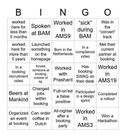 Booking Bingo Card