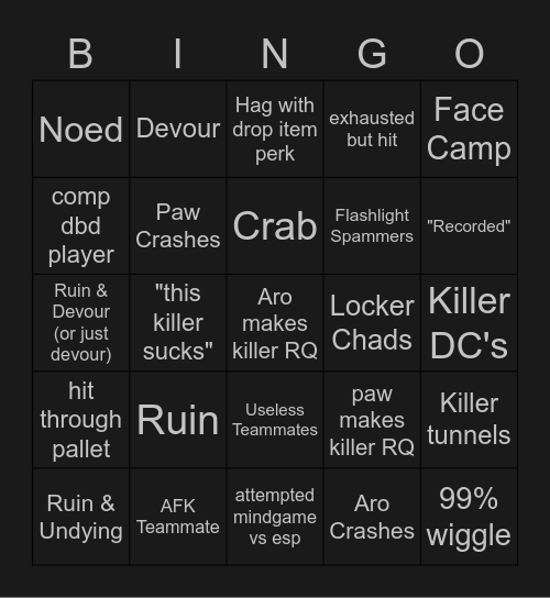 DBD Bingo! Bingo Card