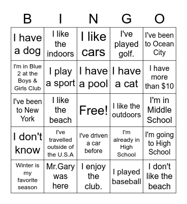 BLUE GROUP GET TO KNOW YOU BINGO! Bingo Card