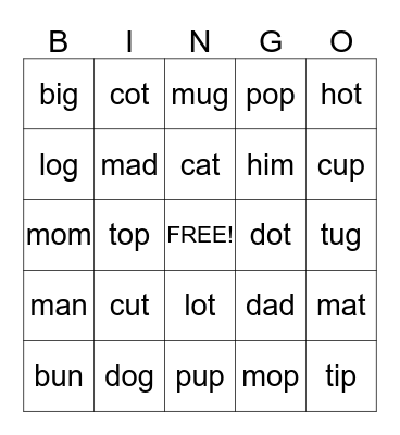 CVC Bingo Card