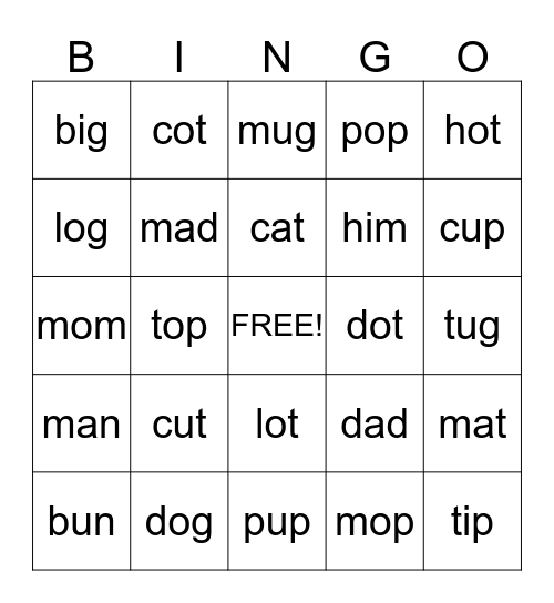 CVC Bingo Card
