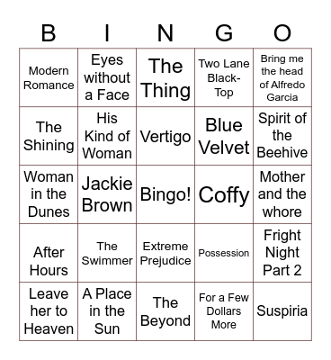 My Favorite Movies Bingo Card