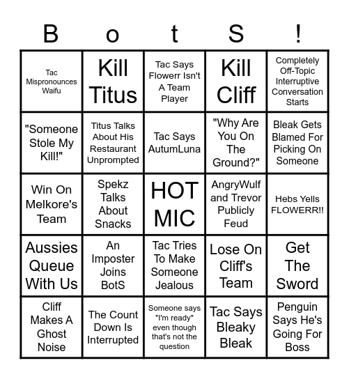 BotS BINGO Card