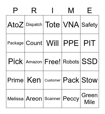 PRIME WEEK BINGO Card