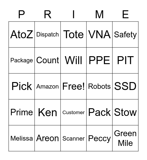 PRIME WEEK BINGO Card