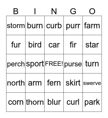 -ar,-or,-er,-ir,-ur Bingo Card