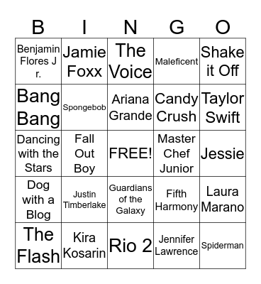 Nickelodeon Kids' Choice Awards 2015 Bingo Card