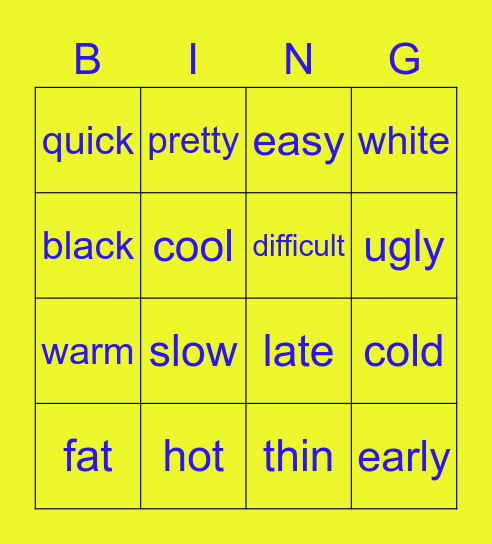 paired words Bingo Card