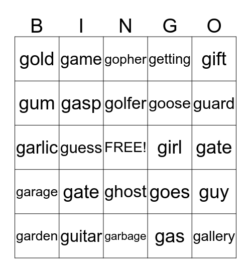 G Bingo Card