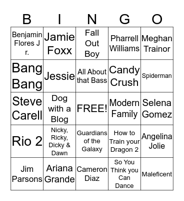 Nickelodeon Kids' Choice Awards 2015 Bingo Card