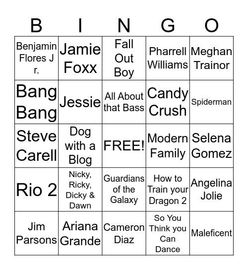 Nickelodeon Kids' Choice Awards 2015 Bingo Card