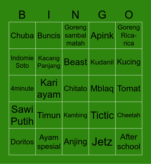 JONG D' UP Bingo Card