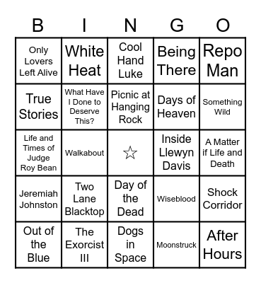 Favorite Film Bingo Card