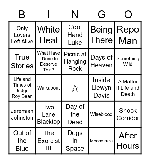 Favorite Film Bingo Card