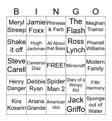 Nickelodeon Kids' Choice Awards 2015 Bingo Card