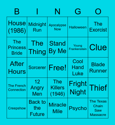 Favorite Movie Bingo Card